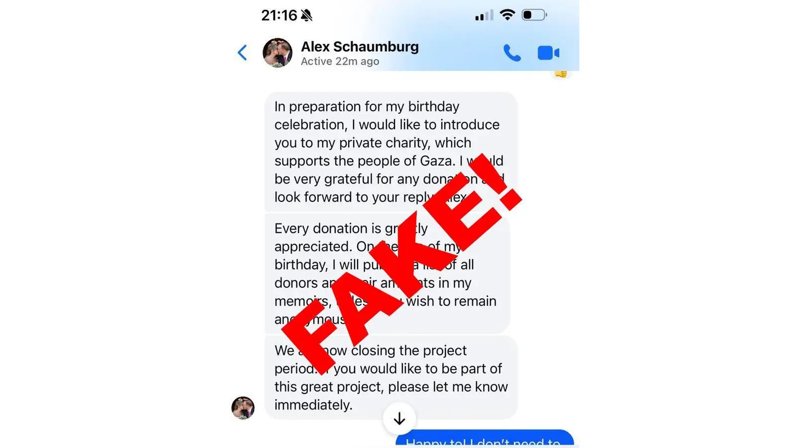 Mit solchen Nachrichten versuchen Unbekannte im Namen von Alexander Fürst zu Schaumburg-Lippe Geld zu erschleichen. (Foto: privat)