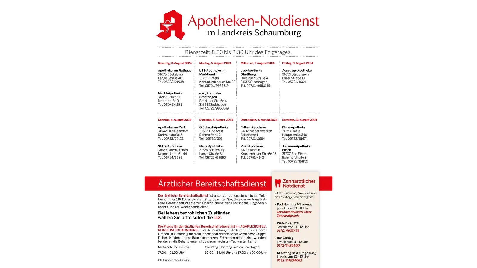 Der aktuelle Notdienst. (Foto: privat)