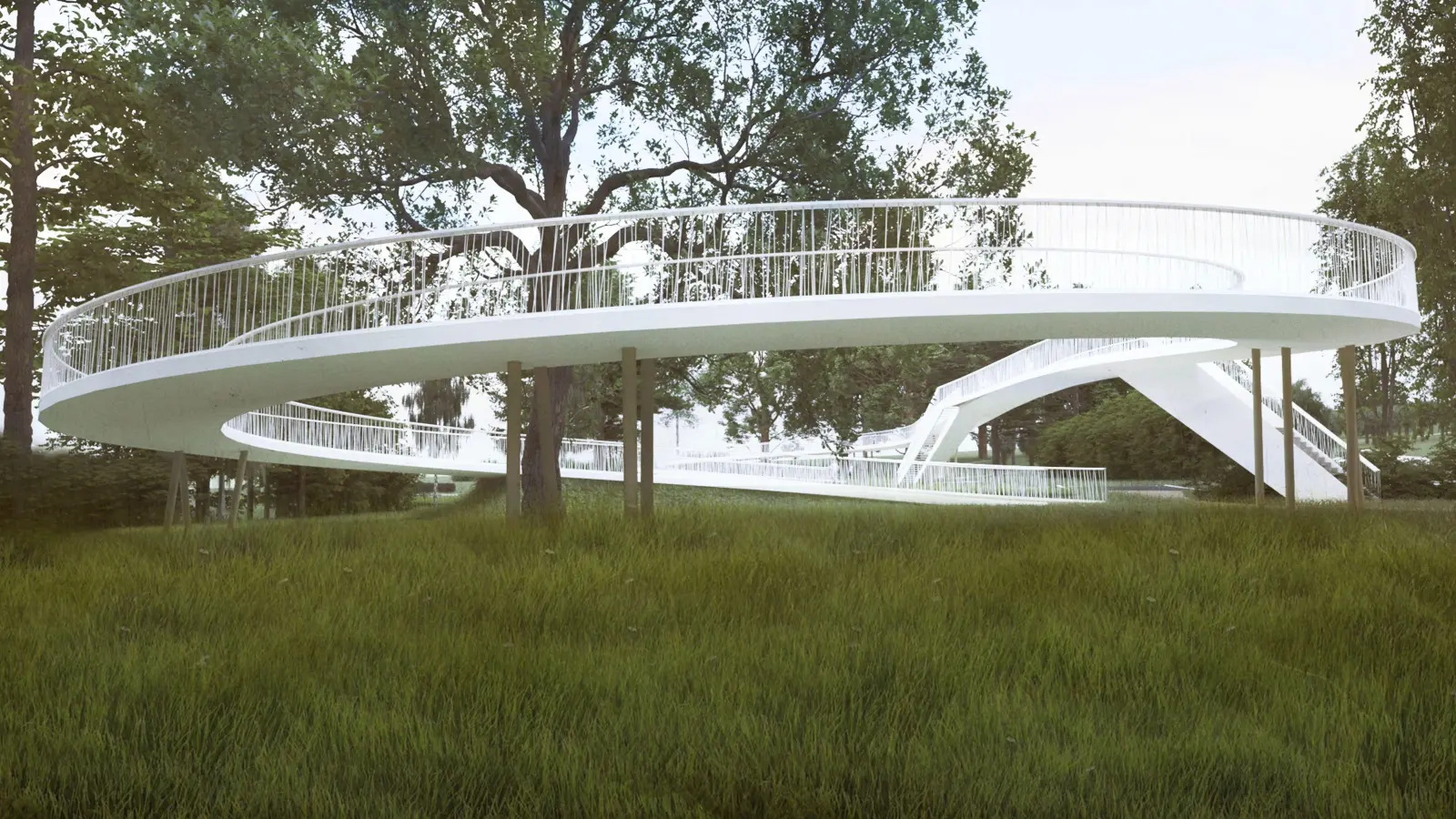 Geschwungener Verlauf der neuen Brücke zwischen den Parken. (Foto: KRP Architektur)