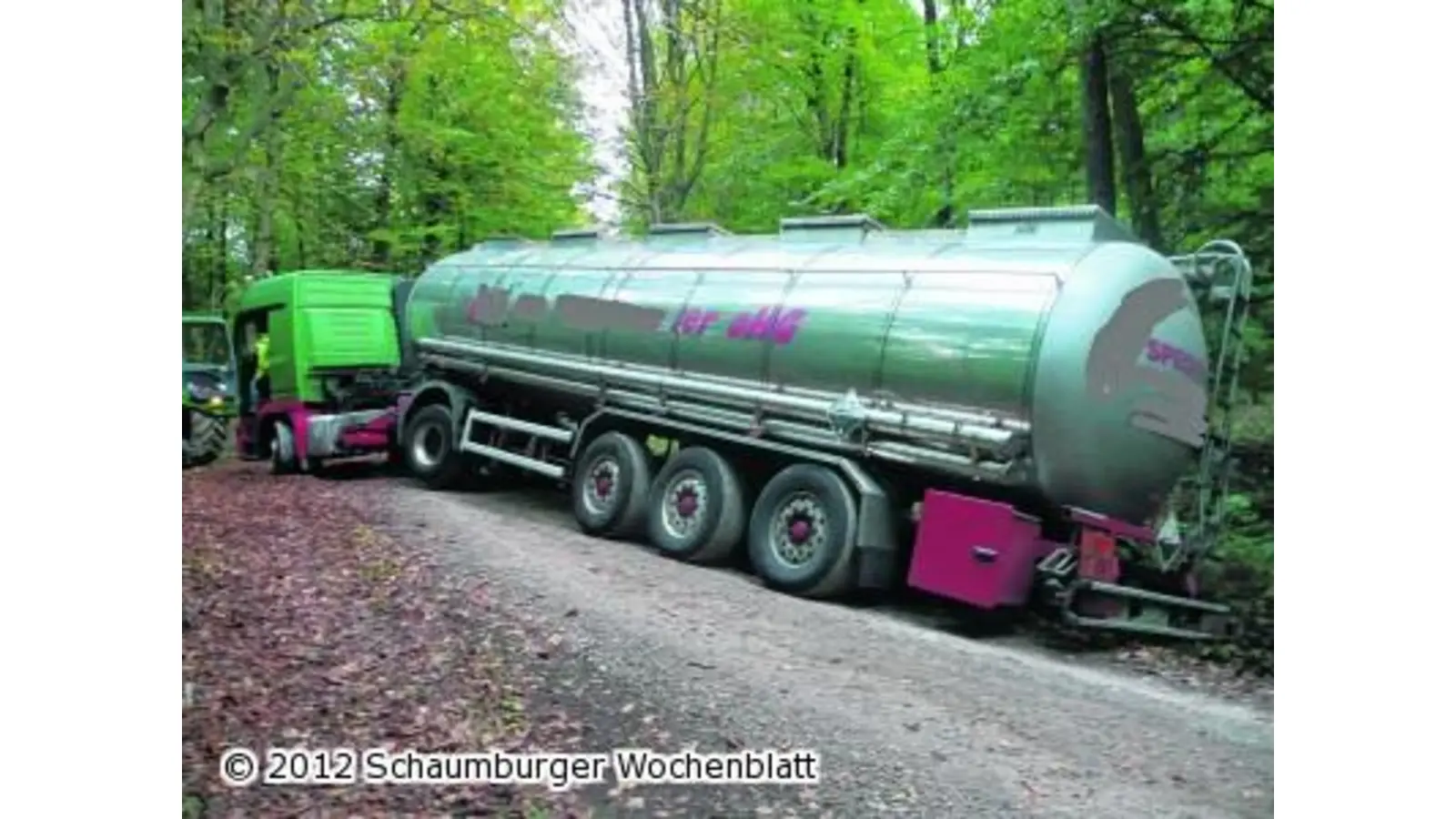 Lastzug steckt im Wald fest (Foto: al)