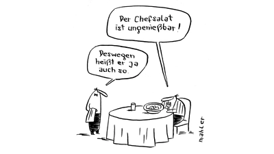 Werke von Nicolas Mahler sind in einer Ausstellung im Wilhelm-Busch-Geburtshaus zu sehen.  (Foto: Nicolas Mahler, Der Chefsalat ist ungenießbar)