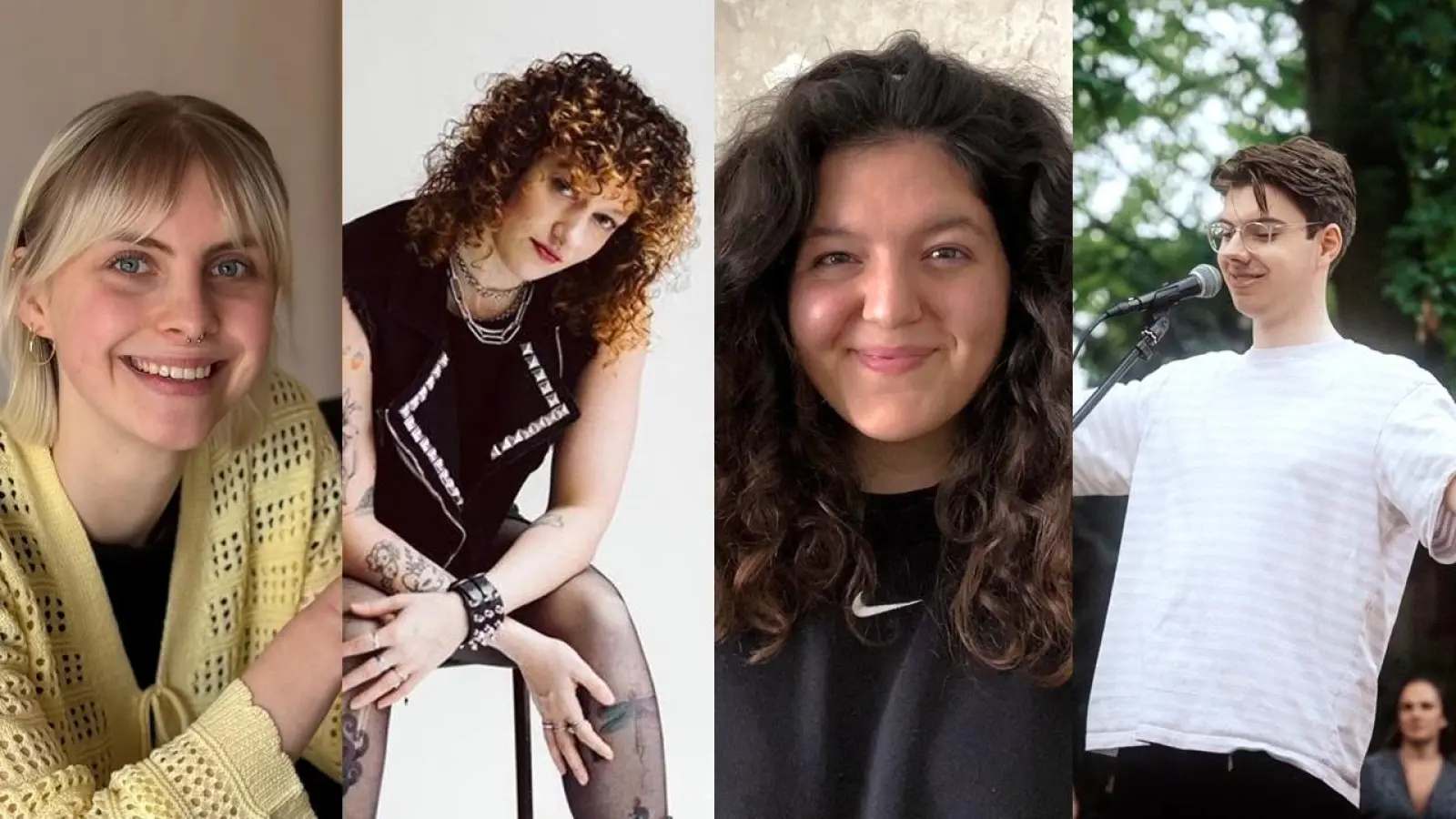 Hochkarätiges Ensemble beim Rodenberger Poetry-Slam auf der Landesgartenschau (von links): Hannah Seifert, Antonia Josefa, Dilara Yüksek und Nils Prior. (Foto: Fotomontage: Stadt Rodenberg)