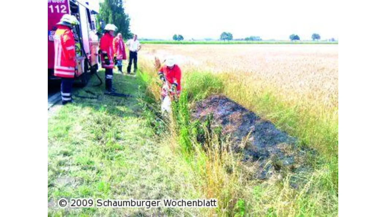 Fahrbahnrand nach Brand bewässert (Foto: red)