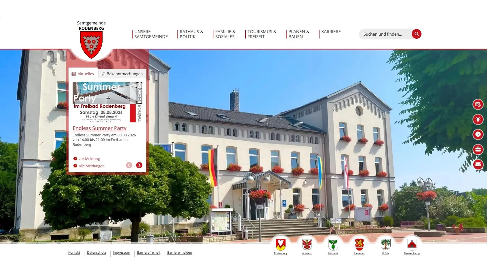 So erscheint die Startseite des neuen Internetauftritts der Samtgemeinde Rodenberg. (Foto: privat)