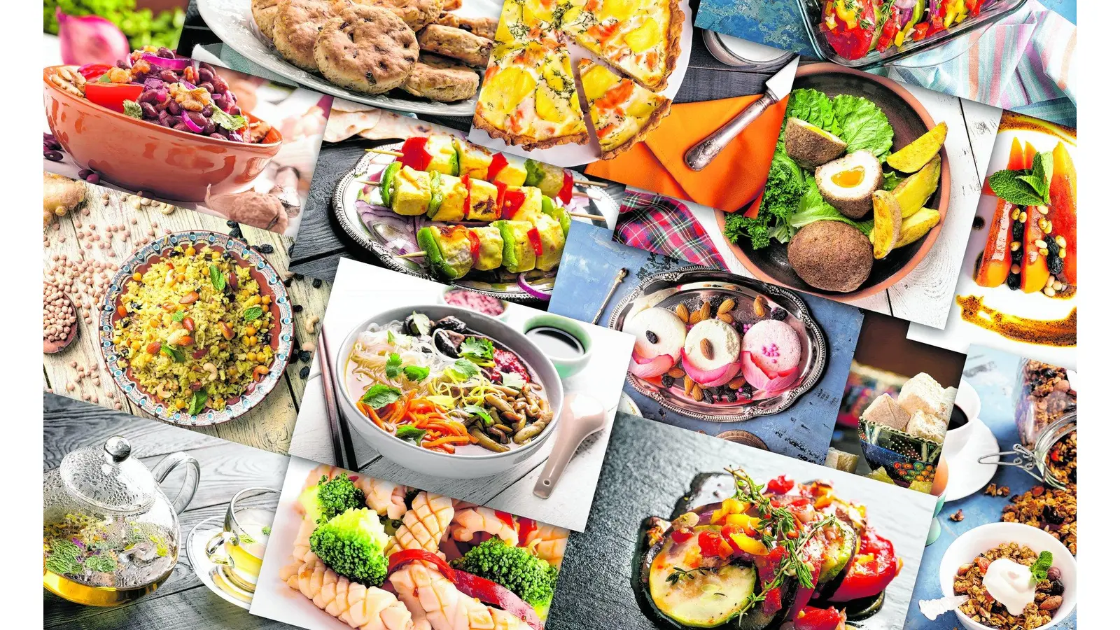 Different countries cuisine. Varied dishes prepared form meat or vegetables (Foto: red)