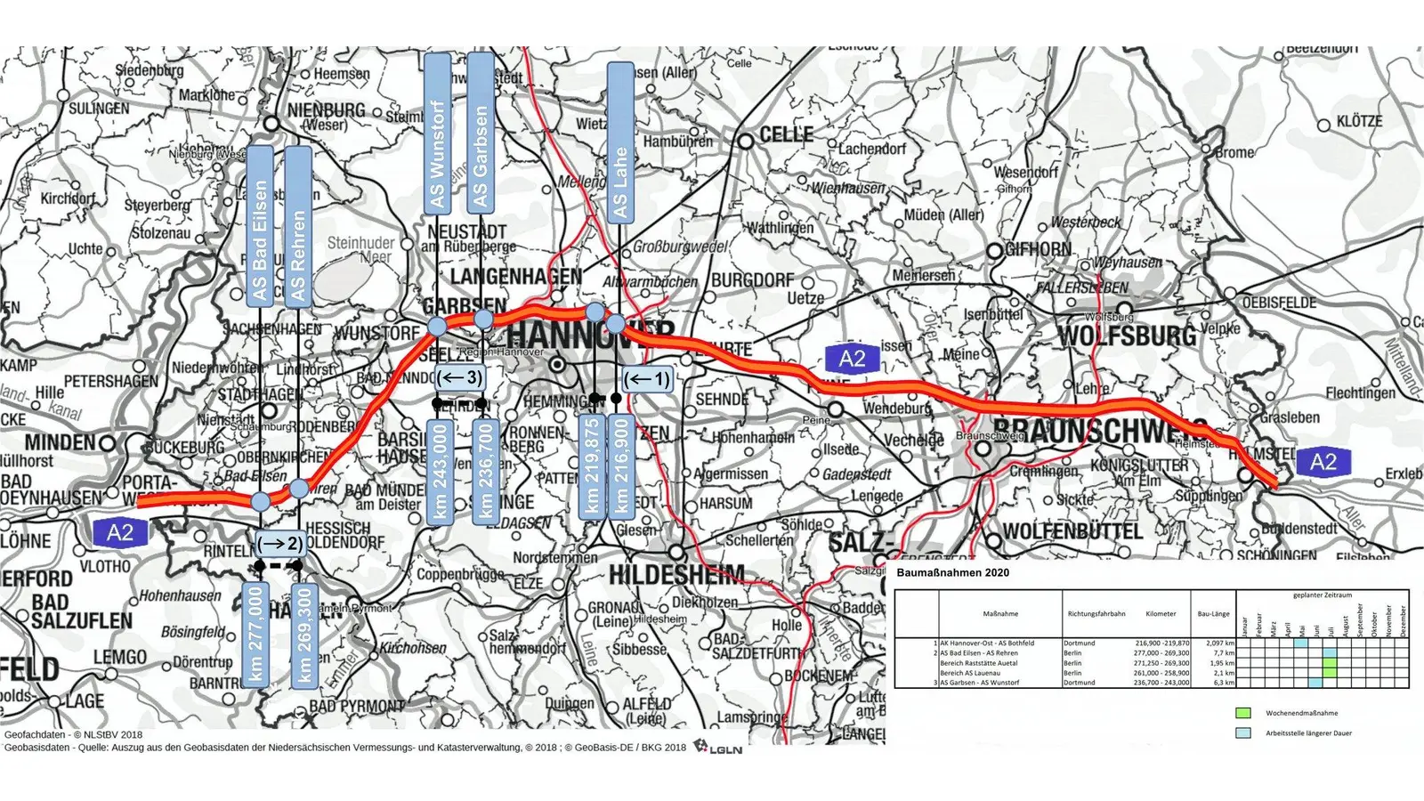 Projekte der Bausaison 2020 auf der A2 (Foto: red)