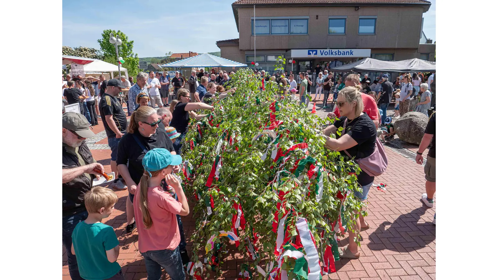Vor dem Aufstellen wird der Maibaum festlich geschmückt (Foto: wk)