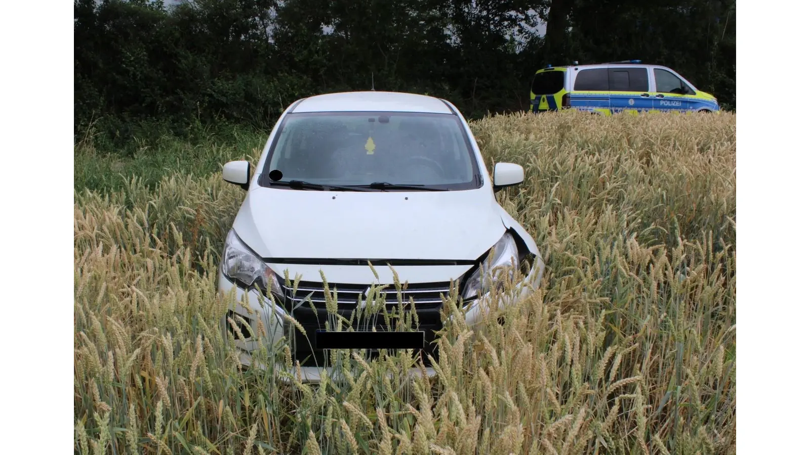 Das Fahrzeug wurde verunfallt im Maisfeld zurückgelassen. (Foto: Polizei Minden-Lübbecke)