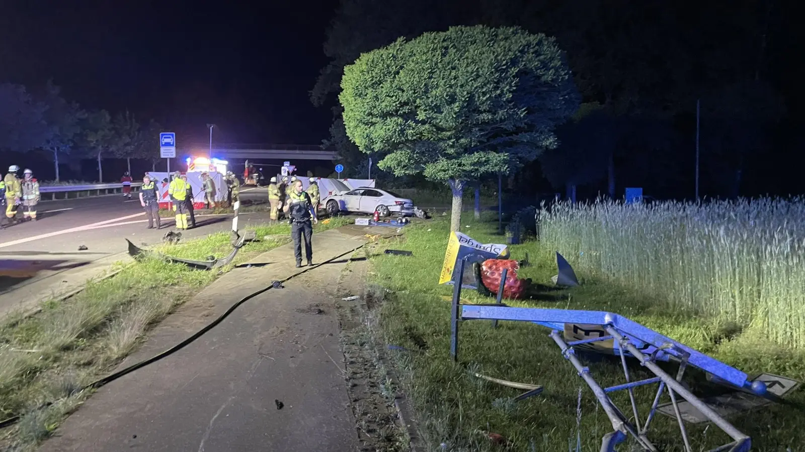 Unfall mit Todesfolge: An der Kreuzung Schneerener Krug ist der Skoda verunglückt. (Foto: Feuerwehr Neustadt)