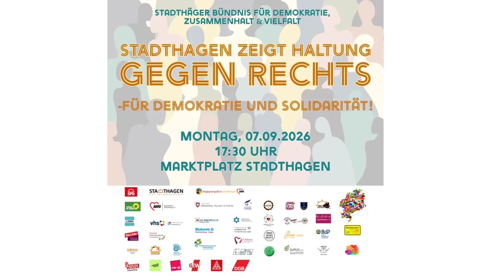 Das „Stadthäger Bündnis für Demokratie, Zusammenhalt und Vielfalt” veranstaltet heute eine Kundgebung auf dem Marktplatz der Kreisstadt.  (Foto: privat)